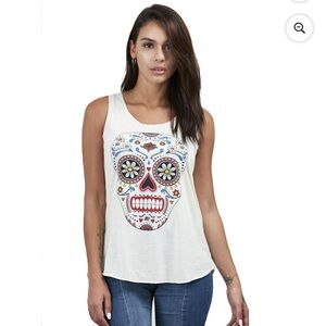 Women's Sleeveless Skull Print Halloween Day of Dead Tank Top - Size M
